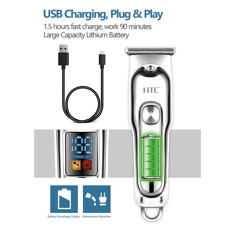 HTC Rechargeable LED display metal Hair Clipper Professional Hair Trimmer With Carbon Steel Cutter Head AT-179 - Image 3