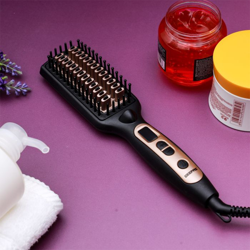 Geepas 2 In 1 Hair Brush 45W - Straightener Brush With Ceramic Anti Scald Hair Brush, Travel Voltage Brush, Auto Shut Off With LED Display And Heating Function | 2 Years Warranty - Image 4